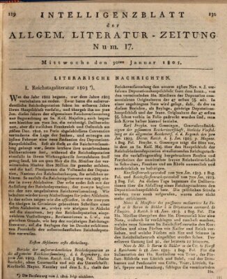 Allgemeine Literatur-Zeitung (Literarisches Zentralblatt für Deutschland) Mittwoch 30. Januar 1805