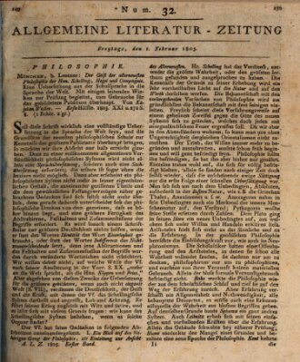 Allgemeine Literatur-Zeitung (Literarisches Zentralblatt für Deutschland) Freitag 1. Februar 1805