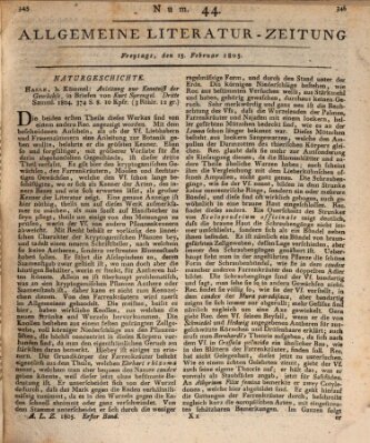 Allgemeine Literatur-Zeitung (Literarisches Zentralblatt für Deutschland) Freitag 15. Februar 1805