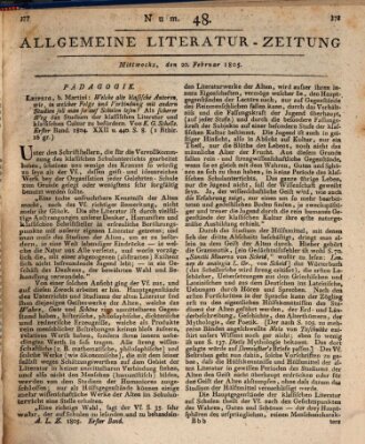 Allgemeine Literatur-Zeitung (Literarisches Zentralblatt für Deutschland) Mittwoch 20. Februar 1805