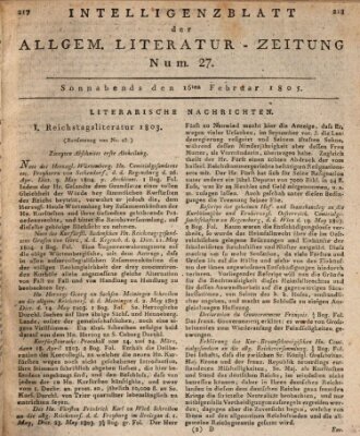 Allgemeine Literatur-Zeitung (Literarisches Zentralblatt für Deutschland) Samstag 16. Februar 1805