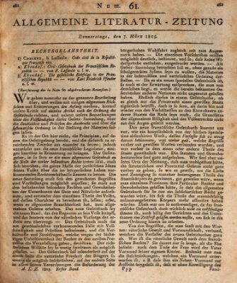 Allgemeine Literatur-Zeitung (Literarisches Zentralblatt für Deutschland) Donnerstag 7. März 1805