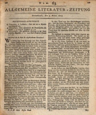 Allgemeine Literatur-Zeitung (Literarisches Zentralblatt für Deutschland) Samstag 9. März 1805