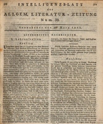 Allgemeine Literatur-Zeitung (Literarisches Zentralblatt für Deutschland) Samstag 9. März 1805