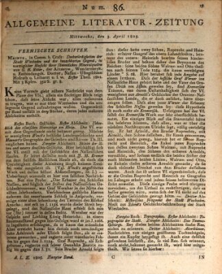 Allgemeine Literatur-Zeitung (Literarisches Zentralblatt für Deutschland) Mittwoch 3. April 1805