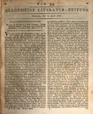 Allgemeine Literatur-Zeitung (Literarisches Zentralblatt für Deutschland) Freitag 12. April 1805