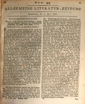 Allgemeine Literatur-Zeitung (Literarisches Zentralblatt für Deutschland) Samstag 13. April 1805