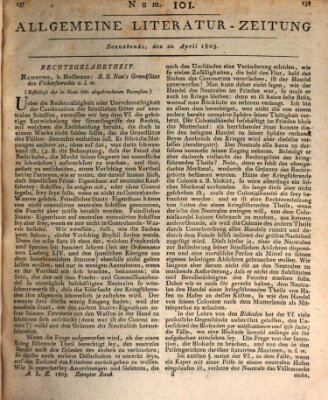 Allgemeine Literatur-Zeitung (Literarisches Zentralblatt für Deutschland) Samstag 20. April 1805