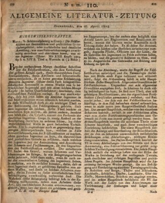 Allgemeine Literatur-Zeitung (Literarisches Zentralblatt für Deutschland) Samstag 27. April 1805