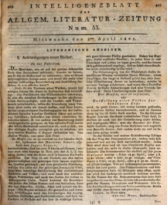 Allgemeine Literatur-Zeitung (Literarisches Zentralblatt für Deutschland) Mittwoch 3. April 1805