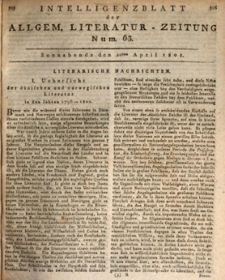 Allgemeine Literatur-Zeitung (Literarisches Zentralblatt für Deutschland) Samstag 20. April 1805