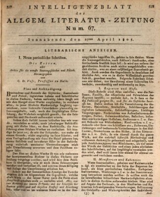 Allgemeine Literatur-Zeitung (Literarisches Zentralblatt für Deutschland) Samstag 27. April 1805