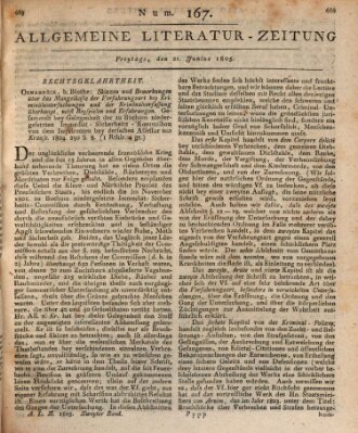 Allgemeine Literatur-Zeitung (Literarisches Zentralblatt für Deutschland) Freitag 21. Juni 1805