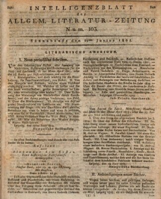 Allgemeine Literatur-Zeitung (Literarisches Zentralblatt für Deutschland) Samstag 29. Juni 1805