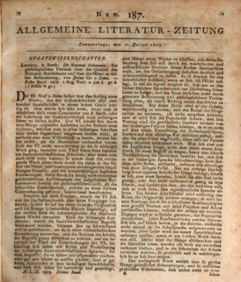 Allgemeine Literatur-Zeitung (Literarisches Zentralblatt für Deutschland) Donnerstag 11. Juli 1805