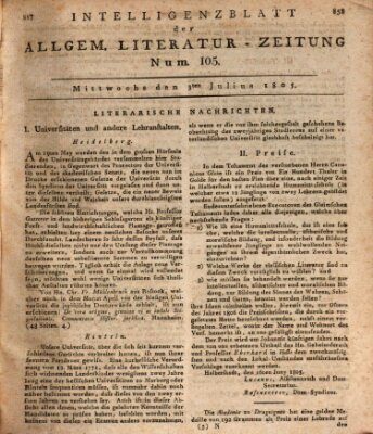 Allgemeine Literatur-Zeitung (Literarisches Zentralblatt für Deutschland) Mittwoch 3. Juli 1805