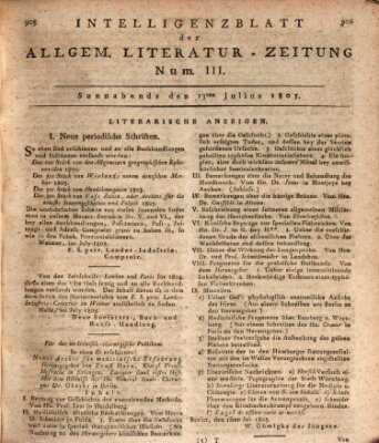 Allgemeine Literatur-Zeitung (Literarisches Zentralblatt für Deutschland) Samstag 13. Juli 1805