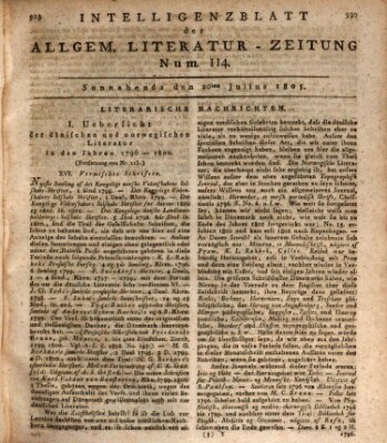 Allgemeine Literatur-Zeitung (Literarisches Zentralblatt für Deutschland) Samstag 20. Juli 1805