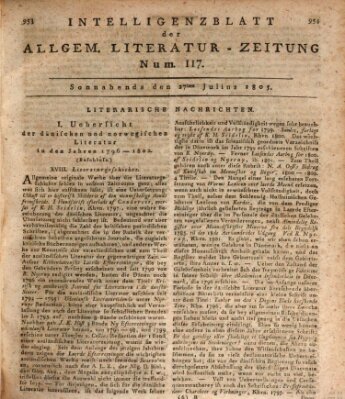 Allgemeine Literatur-Zeitung (Literarisches Zentralblatt für Deutschland) Samstag 27. Juli 1805