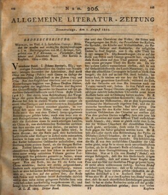 Allgemeine Literatur-Zeitung (Literarisches Zentralblatt für Deutschland) Donnerstag 1. August 1805