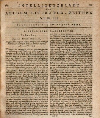 Allgemeine Literatur-Zeitung (Literarisches Zentralblatt für Deutschland) Samstag 3. August 1805