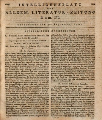 Allgemeine Literatur-Zeitung (Literarisches Zentralblatt für Deutschland) Samstag 7. September 1805