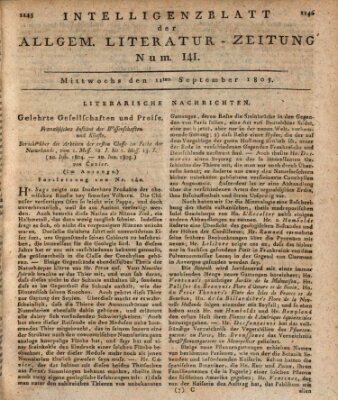 Allgemeine Literatur-Zeitung (Literarisches Zentralblatt für Deutschland) Mittwoch 11. September 1805