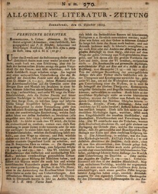 Allgemeine Literatur-Zeitung (Literarisches Zentralblatt für Deutschland) Samstag 12. Oktober 1805