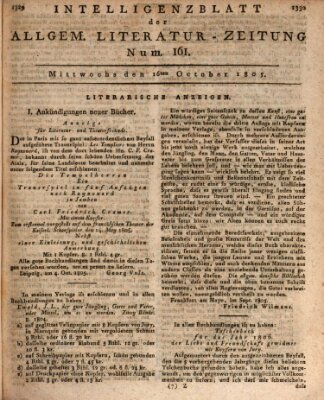 Allgemeine Literatur-Zeitung (Literarisches Zentralblatt für Deutschland) Mittwoch 16. Oktober 1805