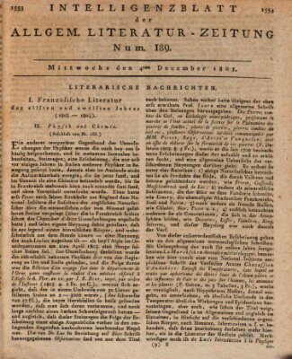 Allgemeine Literatur-Zeitung (Literarisches Zentralblatt für Deutschland) Mittwoch 4. Dezember 1805