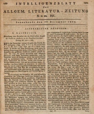 Allgemeine Literatur-Zeitung (Literarisches Zentralblatt für Deutschland) Samstag 7. Dezember 1805