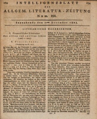 Allgemeine Literatur-Zeitung (Literarisches Zentralblatt für Deutschland) Samstag 21. Dezember 1805