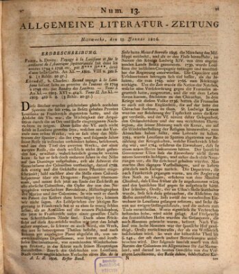 Allgemeine Literatur-Zeitung (Literarisches Zentralblatt für Deutschland) Mittwoch 15. Januar 1806