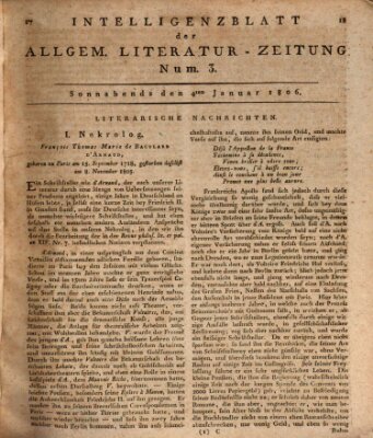 Allgemeine Literatur-Zeitung (Literarisches Zentralblatt für Deutschland) Samstag 4. Januar 1806