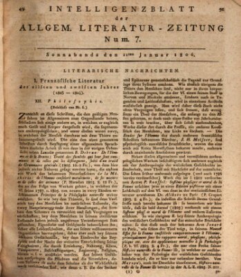 Allgemeine Literatur-Zeitung (Literarisches Zentralblatt für Deutschland) Samstag 11. Januar 1806