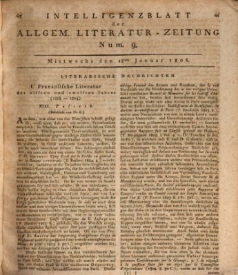 Allgemeine Literatur-Zeitung (Literarisches Zentralblatt für Deutschland) Mittwoch 15. Januar 1806