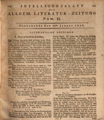 Allgemeine Literatur-Zeitung (Literarisches Zentralblatt für Deutschland) Samstag 25. Januar 1806