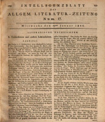 Allgemeine Literatur-Zeitung (Literarisches Zentralblatt für Deutschland) Mittwoch 29. Januar 1806