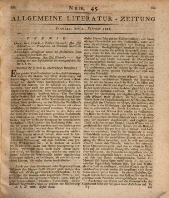 Allgemeine Literatur-Zeitung (Literarisches Zentralblatt für Deutschland) Freitag 21. Februar 1806