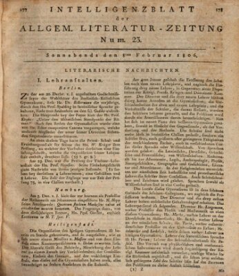 Allgemeine Literatur-Zeitung (Literarisches Zentralblatt für Deutschland) Samstag 8. Februar 1806