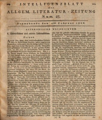 Allgemeine Literatur-Zeitung (Literarisches Zentralblatt für Deutschland) Samstag 15. Februar 1806