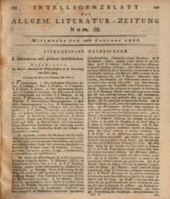 Allgemeine Literatur-Zeitung (Literarisches Zentralblatt für Deutschland) Mittwoch 19. Februar 1806