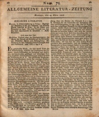 Allgemeine Literatur-Zeitung (Literarisches Zentralblatt für Deutschland) Montag 24. März 1806