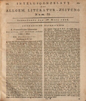 Allgemeine Literatur-Zeitung (Literarisches Zentralblatt für Deutschland) Samstag 1. März 1806