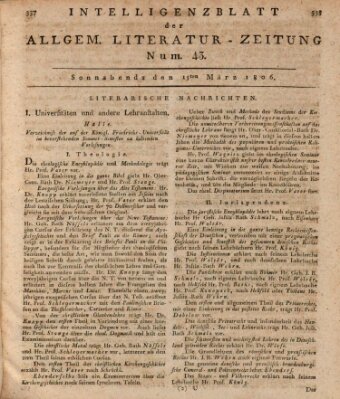 Allgemeine Literatur-Zeitung (Literarisches Zentralblatt für Deutschland) Samstag 15. März 1806