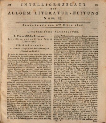 Allgemeine Literatur-Zeitung (Literarisches Zentralblatt für Deutschland) Samstag 22. März 1806