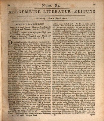 Allgemeine Literatur-Zeitung (Literarisches Zentralblatt für Deutschland) Dienstag 8. April 1806