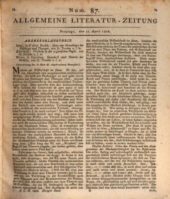 Allgemeine Literatur-Zeitung (Literarisches Zentralblatt für Deutschland) Freitag 11. April 1806