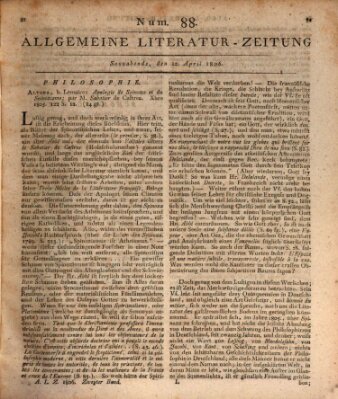 Allgemeine Literatur-Zeitung (Literarisches Zentralblatt für Deutschland) Samstag 12. April 1806