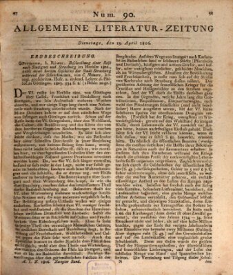 Allgemeine Literatur-Zeitung (Literarisches Zentralblatt für Deutschland) Dienstag 15. April 1806